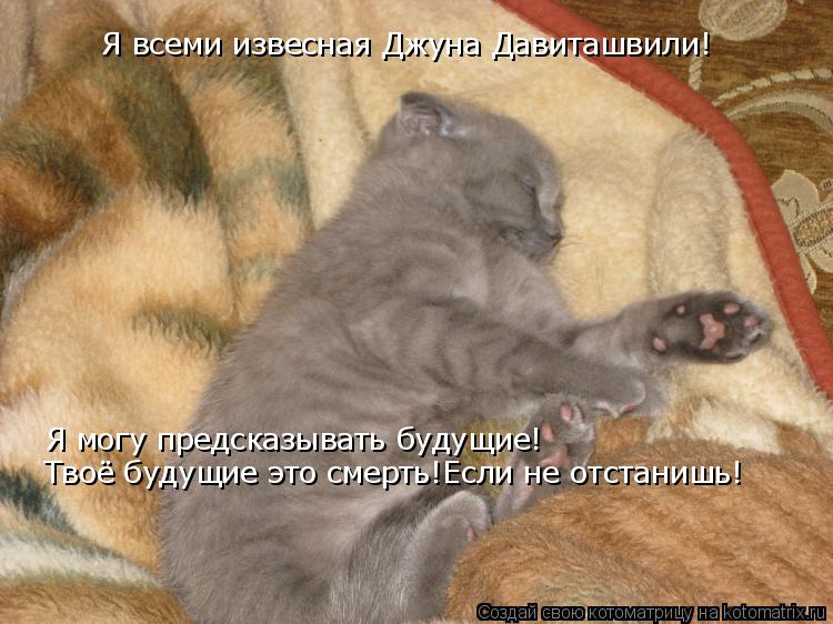 Я всеми извесная Джуна Давиташвили! Я могу предсказывать будущие! Я могу предсказывать будущие! Твоё ... Котоматрица: Я всеми извесная Джуна Давиташвили! Я могу предсказывать будущие! Я могу предсказывать будущие! Твоё будущие это смерть!Если не отстанишь!