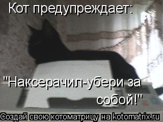 Кот предупреждает: "Наксерачил-убери за собой!"... Котоматрица: Кот предупреждает: "Наксерачил-убери за собой!"