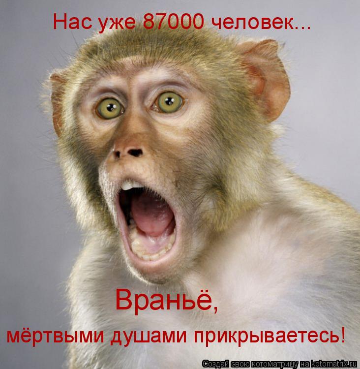 Нас уже 87000 человек... Враньё, мёртвыми душами прикрываетесь!... Котоматрица: Нас уже 87000 человек... Враньё, мёртвыми душами прикрываетесь!