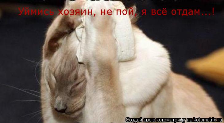Уймись хозяин, не пой, я всё отдам...!... Котоматрица: Уймись хозяин, не пой, я всё отдам...!