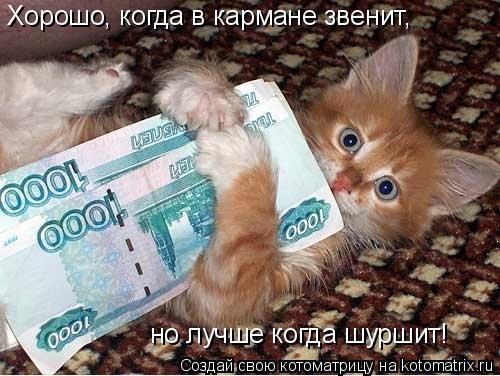 Хорошо, когда в кармане звенит, но лучше когда шуршит!... Котоматрица: Хорошо, когда в кармане звенит, но лучше когда шуршит!