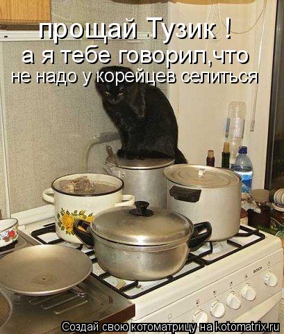 прощай Тузик ! а я тебе говорил,что не надо у корейцев селиться... Котоматрица: прощай Тузик ! а я тебе говорил,что не надо у корейцев селиться