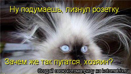 Ну подумаешь, лизнул розетку. Зачем же так пугатся, хозяин?... Котоматрица: Ну подумаешь, лизнул розетку. Зачем же так пугатся, хозяин?