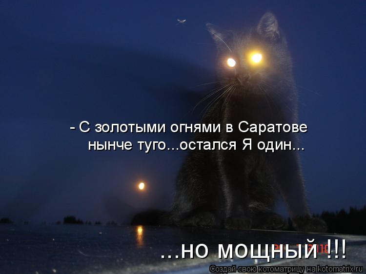 - С золотыми огнями в Саратове нынче туго...остался Я один... ...но мощный !!!... Котоматрица: - С золотыми огнями в Саратове нынче туго...остался Я один... ...но мощный !!!