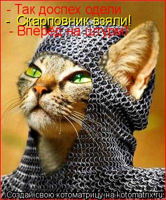 - Так доспех одели - Так доспех одели - Скарповник взяли! - Вперёд на штурм!... Котоматрица: - Так доспех одели - Так доспех одели - Скарповник взяли! - Вперёд на штурм!