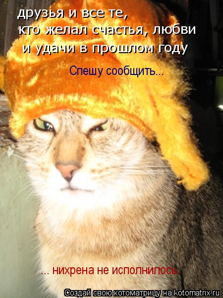 друзья и все те, кто желал счастья, любви и удачи в прошлом году Спешу сообщить... ... нихрена не... Котоматрица: друзья и все те, кто желал счастья, любви и удачи в прошлом году Спешу сообщить... ... нихрена не исполнилось.