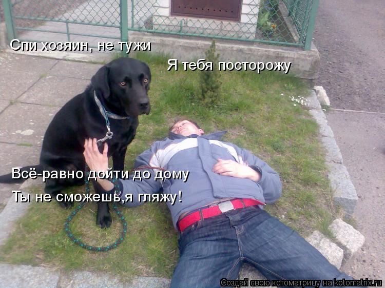 Спи хозяин, не тужи Я тебя посторожу Всё-равно дойти до дому Ты не сможешь,я гляжу!... Котоматрица: Спи хозяин, не тужи Я тебя посторожу Всё-равно дойти до дому Ты не сможешь,я гляжу!