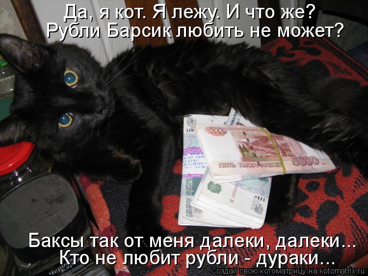 Баксы так от меня далеки, далеки... Кто не любит рубли - дураки... Да, я кот. Я лежу. И что же? Рубли... Котоматрица: Баксы так от меня далеки, далеки... Кто не любит рубли - дураки... Да, я кот. Я лежу. И что же? Рубли Барсик любить не может?