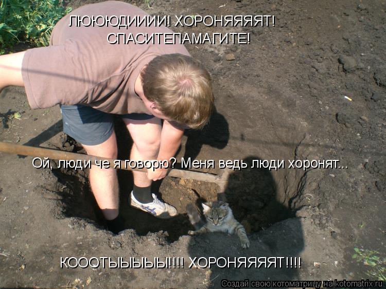 ЛЮЮЮДИИИИ! ХОРОНЯЯЯЯТ! Ой, люди че я говорю? Меня ведь люди хоронят... КОООТЫЫЫЫЫ!!!! ХОРОНЯЯЯЯТ!!!! ... Котоматрица: ЛЮЮЮДИИИИ! ХОРОНЯЯЯЯТ! Ой, люди че я говорю? Меня ведь люди хоронят... КОООТЫЫЫЫЫ!!!! ХОРОНЯЯЯЯТ!!!! СПАСИТЕПАМАГИТЕ!