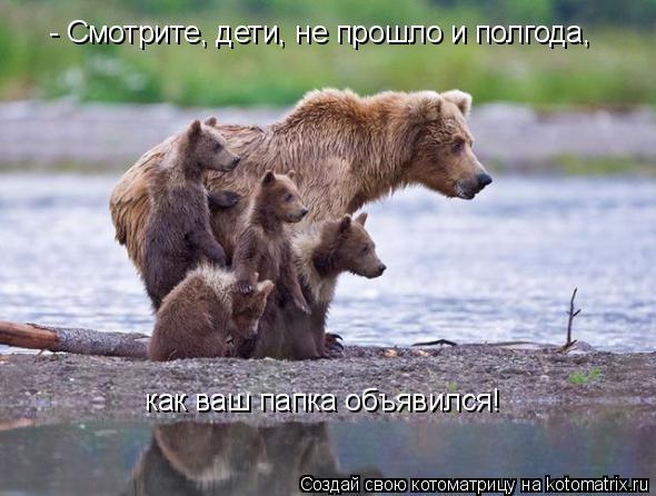 - Смотрите, дети, не прошло и полгода, как ваш папка объявился!... Котоматрица: - Смотрите, дети, не прошло и полгода, как ваш папка объявился!