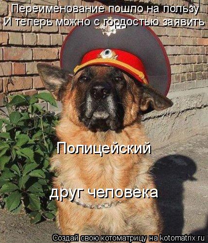 Переименование пошло на пользу И теперь можно с гордостью заявить Полицейский друг человека -... Котоматрица: Переименование пошло на пользу И теперь можно с гордостью заявить Полицейский друг человека -