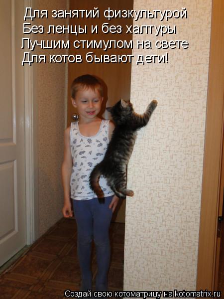 Для занятий физкультурой Без ленцы и без халтуры Лучшим стимулом на свете Для котов бывают дети!... Котоматрица: Для занятий физкультурой Без ленцы и без халтуры Лучшим стимулом на свете Для котов бывают дети!