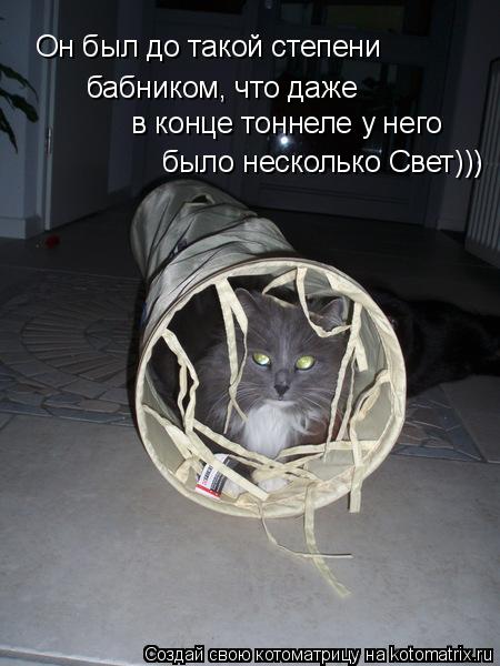 Он был до такой степени бабником, что даже в конце тоннеле у него было несколько Свет)))... Котоматрица: Он был до такой степени бабником, что даже в конце тоннеле у него было несколько Свет)))