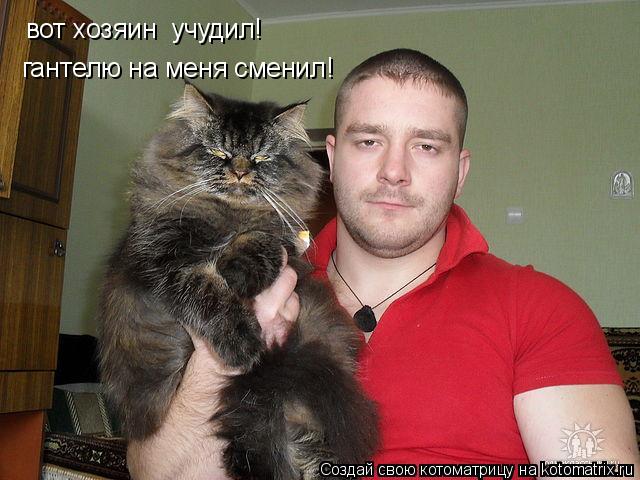 вот хозяин учудил! гантелю на меня сменил!... Котоматрица: вот хозяин учудил! гантелю на меня сменил!
