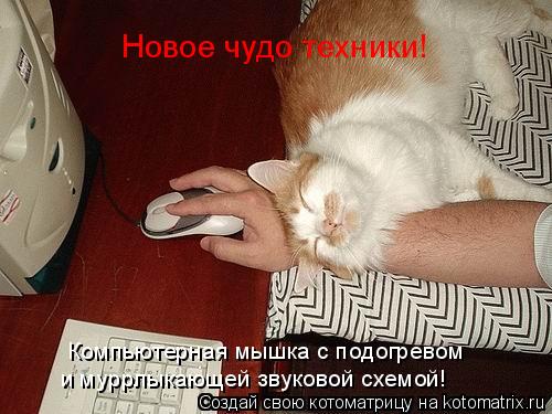 Котоматрица: Новое чудо техники! Компьютерная мышка с подогревом и муррлыкающей звуковой схемой!