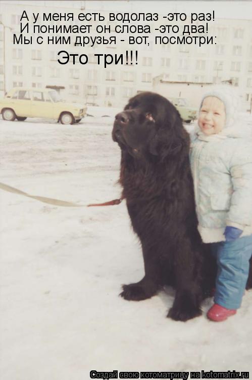 А у меня есть водолаз -это раз! И понимает он слова -это два! Мы с ним друзья - вот, посмотри: Это тр... Котоматрица: А у меня есть водолаз -это раз! И понимает он слова -это два! Мы с ним друзья - вот, посмотри: Это три!!!