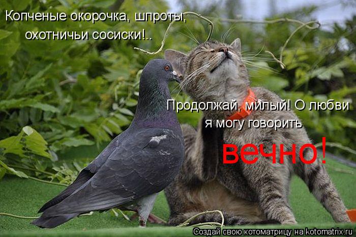 Копченые окорочка, шпроты, охотничьи сосиски!.. Продолжай, милый! О любви я могу говорить вечно!... Котоматрица: Копченые окорочка, шпроты, охотничьи сосиски!.. Продолжай, милый! О любви я могу говорить вечно!