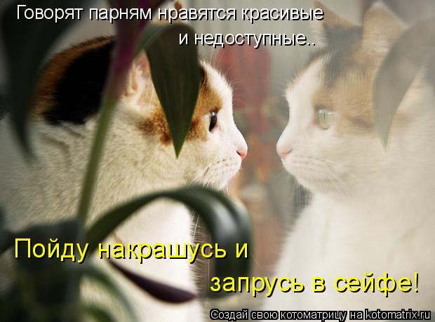 Котоматрица: Говорят парням нравятся красивые и недоступные.. Пойду накрашусь и запрусь в сейфе!