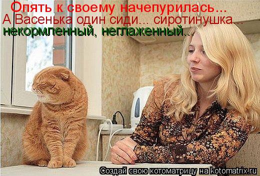 Опять к своему начепурилась... А Васенька один сиди... сиротинушка... некормленный, неглаженный...... Котоматрица: Опять к своему начепурилась... А Васенька один сиди... сиротинушка... некормленный, неглаженный...