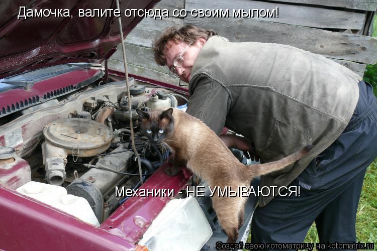 Дамочка, валите отсюда со своим мылом! Механики - НЕ УМЫВАЮТСЯ!... Котоматрица: Дамочка, валите отсюда со своим мылом! Механики - НЕ УМЫВАЮТСЯ!