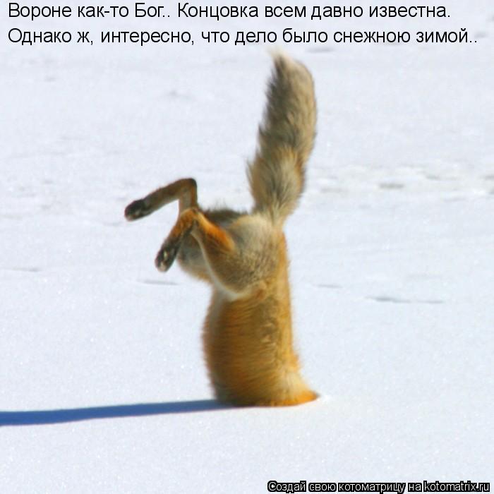 Однако ж, интересно, что дело было снежною зимой.. Вороне как-то Бог.. Концовка всем давно известна.... Котоматрица: Однако ж, интересно, что дело было снежною зимой.. Вороне как-то Бог.. Концовка всем давно известна.