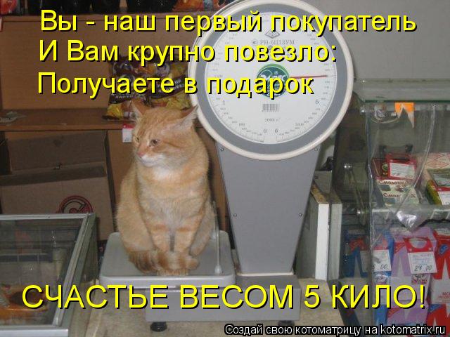 Вы - наш первый покупатель И Вам крупно повезло: Получаете в подарок СЧАСТЬЕ ВЕСОМ 5 КИЛО!... Котоматрица: Вы - наш первый покупатель И Вам крупно повезло: Получаете в подарок СЧАСТЬЕ ВЕСОМ 5 КИЛО!