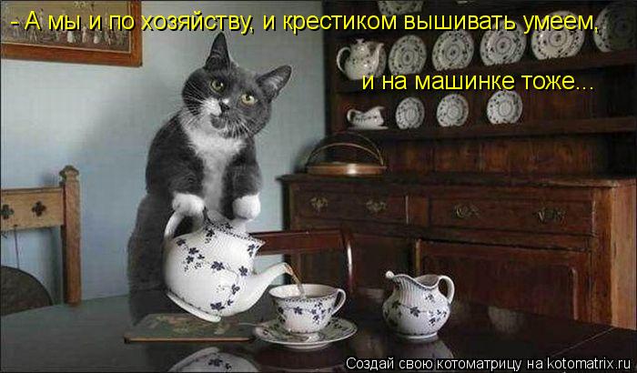 - А мы и по хозяйству, и крестиком вышивать умеем, и на машинке тоже...... Котоматрица: - А мы и по хозяйству, и крестиком вышивать умеем, и на машинке тоже...