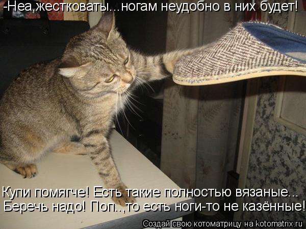 -Неа,жестковаты...ногам неудобно в них будет! Купи помягче! Есть такие полностью вязаные... Беречь на... Котоматрица: -Неа,жестковаты...ногам неудобно в них будет! Купи помягче! Есть такие полностью вязаные... Беречь надо! Поп..,то есть ноги-то не казённые!...