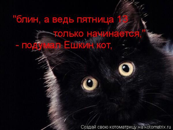 "блин, а ведь пятница 13 только начинается" "блин, а ведь пятница 13 только начинается," - подумал Е... Котоматрица: "блин, а ведь пятница 13 только начинается" "блин, а ведь пятница 13 только начинается," - подумал Ешкин кот, глядя на ведьму с пустым ведром - по