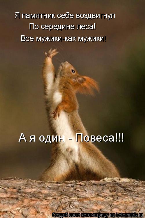 Я памятник себе воздвигнул По середине леса! Все мужики-как мужики! А я один - Повеса!!!... Котоматрица: Я памятник себе воздвигнул По середине леса! Все мужики-как мужики! А я один - Повеса!!!