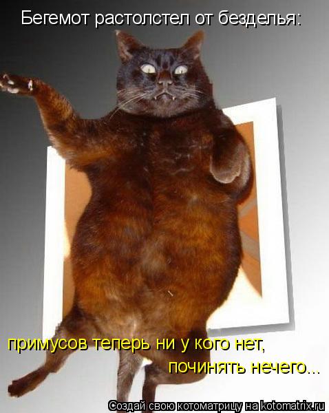 Бегемот растолстел от безделья: примусов теперь ни у кого нет, починять нечего...... Котоматрица: Бегемот растолстел от безделья: примусов теперь ни у кого нет, починять нечего...