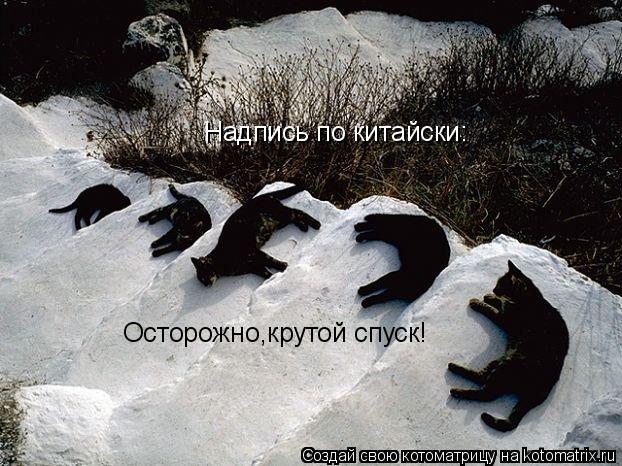Надпись по китайски: Осторожно,крутой спуск!... Котоматрица: Надпись по китайски: Осторожно,крутой спуск!