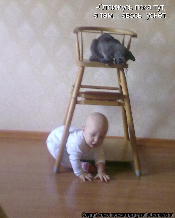 Котоматрица: -Отсижусь пока тут, а там... авось  уснёт...