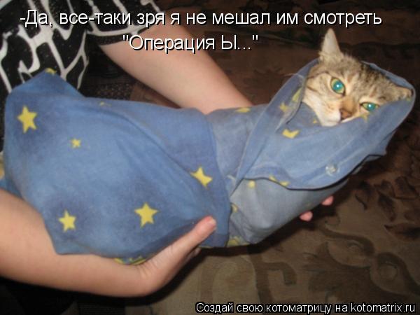 -Да, все-таки зря я не мешал им смотреть "Операция Ы..."... Котоматрица: -Да, все-таки зря я не мешал им смотреть "Операция Ы..."