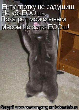 Котоматрица: Енту глотку не задушиш, Не убьЕООшь, Пока рот мой сочным  Мясом не заткнЕООш!