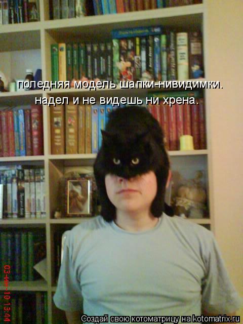 Котоматрица: надел и не видешь ни хрена. поледняя модель шапки-нивидимки.