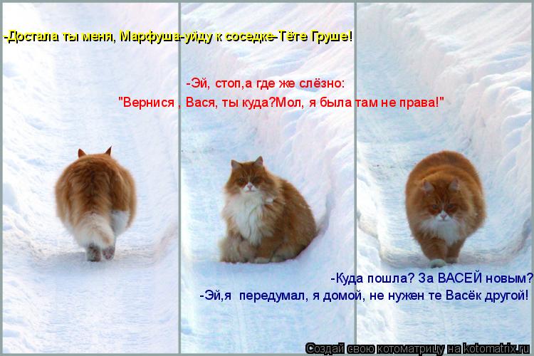 -Достала ты меня, Марфуша-уйду к соседке-Тёте Груше! -Эй, стоп,а где же слёзно: "Вернися , Вася, ты к... Котоматрица: -Достала ты меня, Марфуша-уйду к соседке-Тёте Груше! -Эй, стоп,а где же слёзно: "Вернися , Вася, ты куда?Мол, я была там не права!" -Куда пошла? За В
