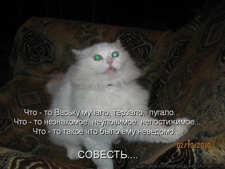 Что - то Ваську мучало, терзало, пугало... Что - то незнакомое, неуловимое, непостижимое... СОВЕСТЬ.... Котоматрица: Что - то Ваську мучало, терзало, пугало... Что - то незнакомое, неуловимое, непостижимое... СОВЕСТЬ.... Что - то такое что было ему неведомо...