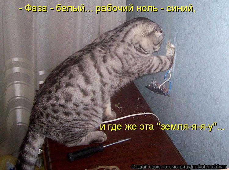 - Фаза - белый... рабочий ноль - синий, и где же эта "земля-я-я-у"...... Котоматрица: - Фаза - белый... рабочий ноль - синий, и где же эта "земля-я-я-у"...