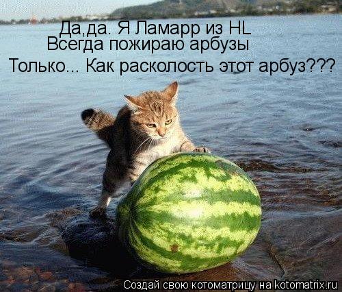 Да,да. Я Ламарр из HL Всегда пожираю арбузы Только... Как расколость этот арбуз???... Котоматрица: Да,да. Я Ламарр из HL Всегда пожираю арбузы Только... Как расколость этот арбуз???