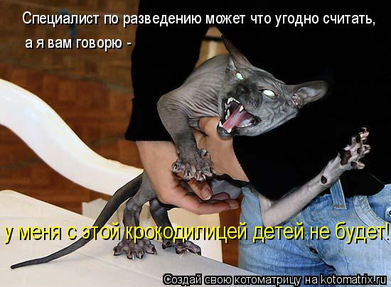 Специалист по разведению может что угодно считать, а я вам говорю - у меня с этой крокодилицей детей... Котоматрица: Специалист по разведению может что угодно считать, а я вам говорю - у меня с этой крокодилицей детей не будет!