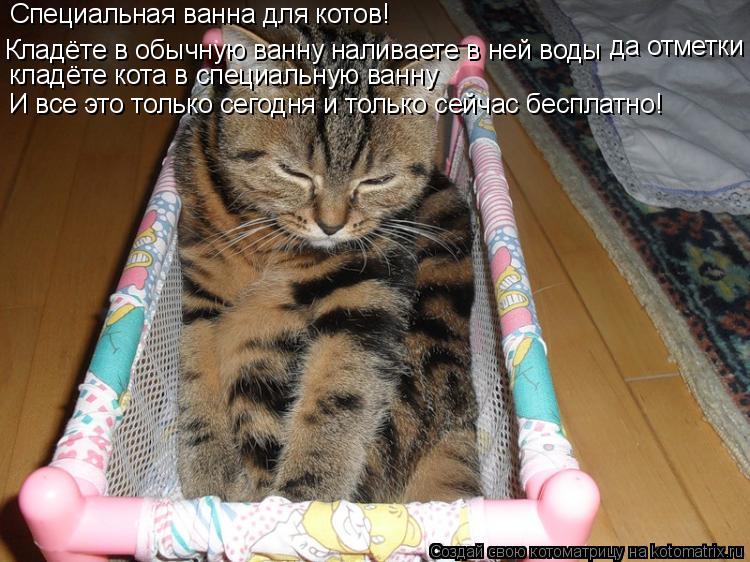 Котоматрица: Специальная ванна для котов! Кладёте в обычную ванну наливаете в ней воды да отметки кладёте кота в специальную ванну И все это только сего