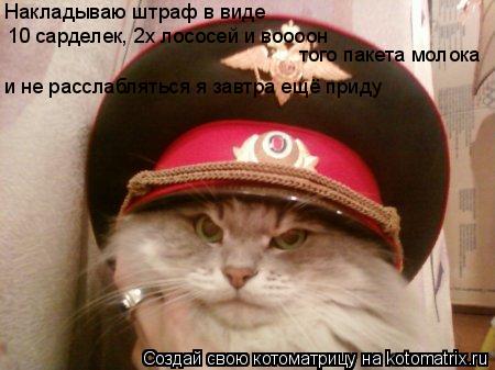 Накладываю штраф в виде 10 сарделек, 2х лососей и воооон того пакета молока и не расслабляться я завт... Котоматрица: Накладываю штраф в виде 10 сарделек, 2х лососей и воооон того пакета молока и не расслабляться я завтра ещё приду