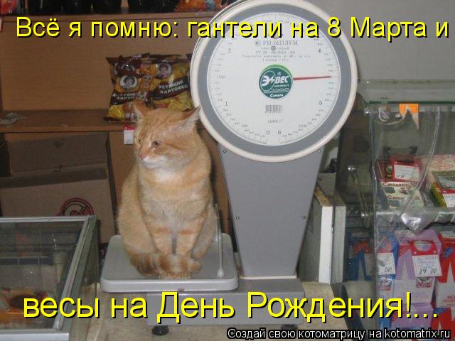 Котоматрица: Всё я помню: гантели на 8 Марта и весы на День Рождения!...