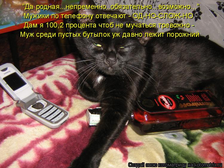 "Да родная...непременно..обязательно...возможно..." Мужики по телефону отвечают - ОД-НО-СЛОЖ-НО Дам я... Котоматрица: "Да родная...непременно..обязательно...возможно..." Мужики по телефону отвечают - ОД-НО-СЛОЖ-НО Дам я 100,2 процента чтоб не мучаться тревожно - Му