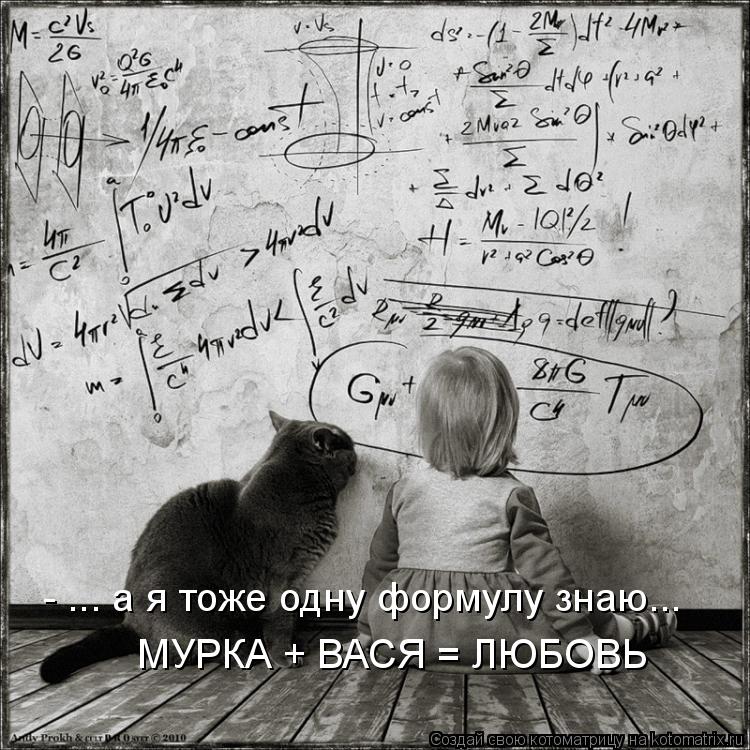 - ... а я тоже одну формулу знаю... МУРКА + ВАСЯ = ЛЮБОВЬ... Котоматрица: - ... а я тоже одну формулу знаю... МУРКА + ВАСЯ = ЛЮБОВЬ