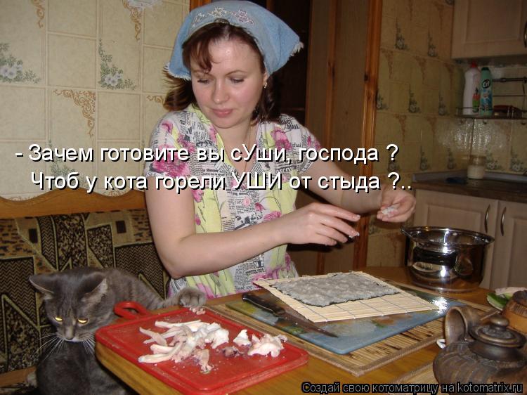 Котоматрица: - Зачем готовите вы сУши, господа ? Чтоб у кота горели УШИ от стыда ?..