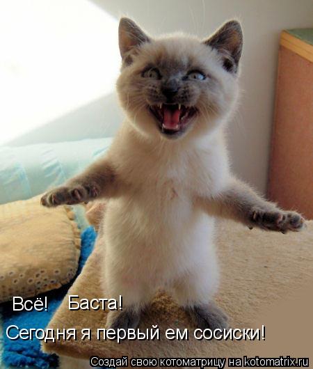 Котоматрица: Всё! Баста! Сегодня я первый ем сосиски!