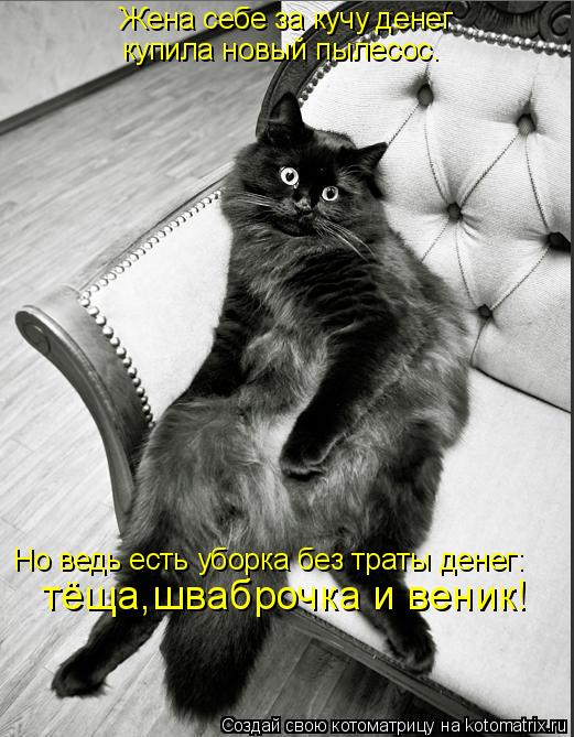 Жена себе за кучу денег купила новый пылесос. Но ведь есть уборка без траты денег: тёща,шваброчка и в... Котоматрица: Жена себе за кучу денег купила новый пылесос. Но ведь есть уборка без траты денег: тёща,шваброчка и веник!