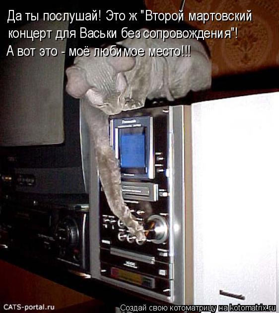 Котоматрица: Да ты послушай! Это ж "Второй мартовский  концерт для Васьки без сопровождения"! А вот это - моё любимое место!!!